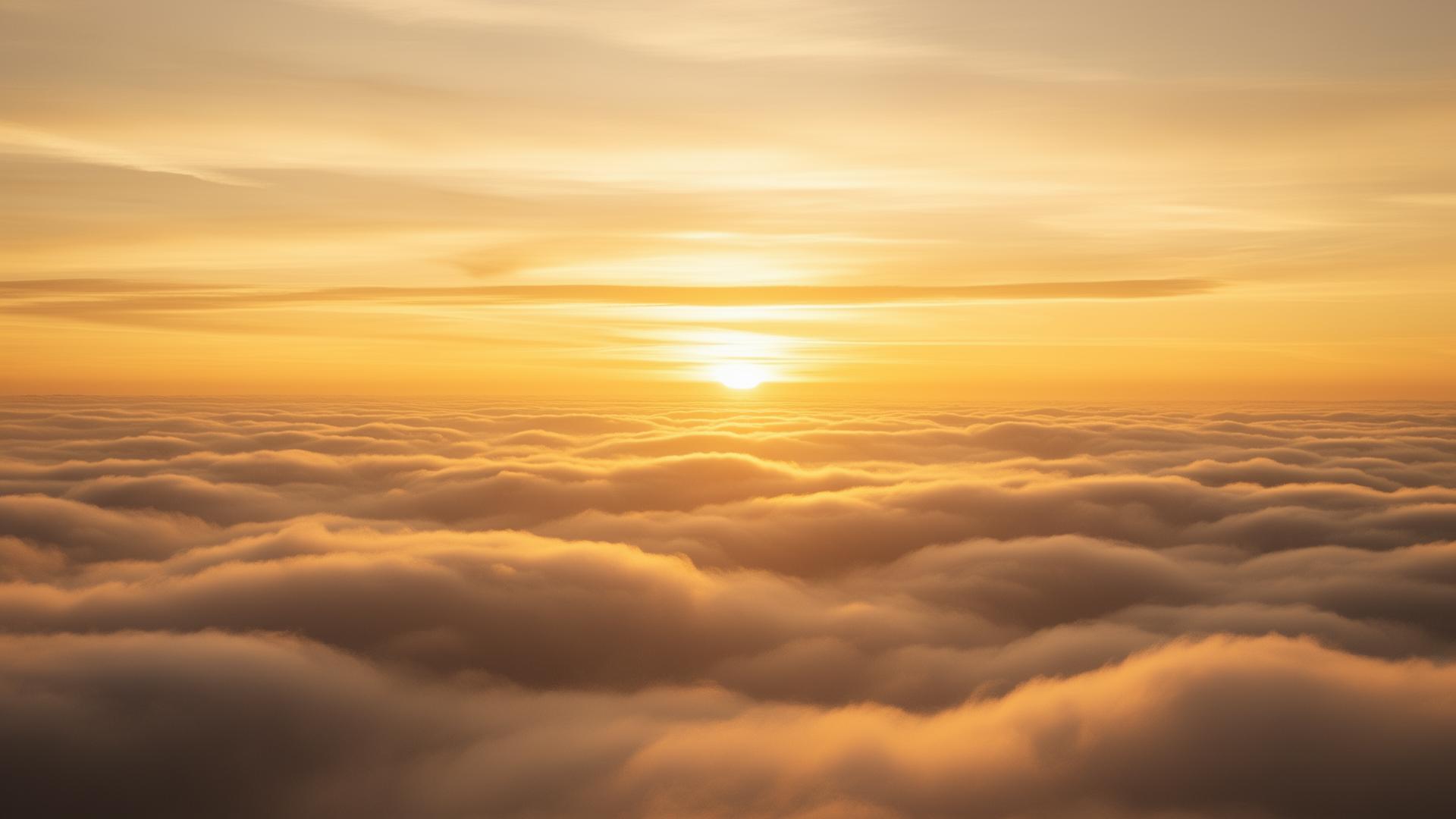 Golden sunset above soft clouds